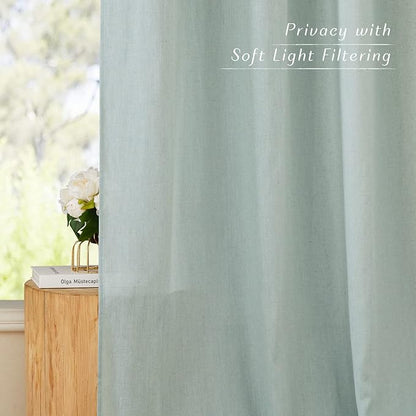NICETOWN Rustic Linen 96 inch Long Curtains for Living Room, Grommet Privacy Added Thick Linen Weave with Light Filter Window Curtains & Drapes for Bedroom, Sage Green, W42 x L96, 2 Panels