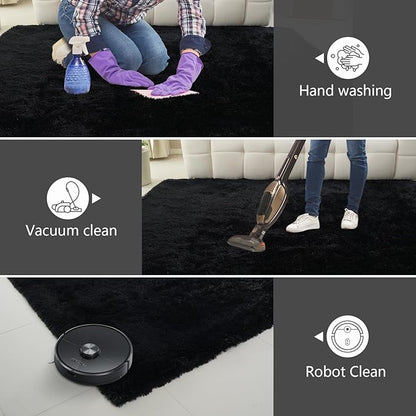 10X14 Large Shag Area Rugs for Living Room Bedroom,Big Soft Black Fluffy Rug for Bedroom Dorm, Indoor Carpet Nursery Rugs for Kids Girls Room Home Decor,Black