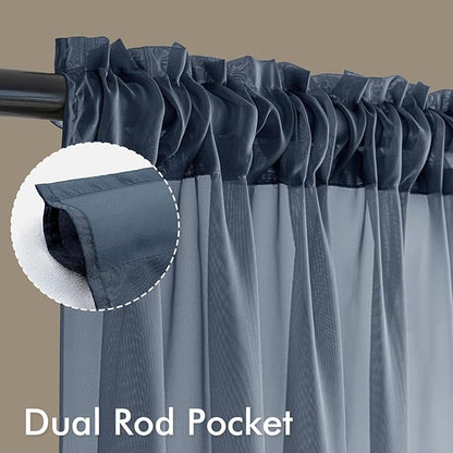 MIULEE Navy Blue Sheer Curtains 63 Inches Long, 4 Panels Set, Light Filtering Rod Pocket Voile Drapes Window Treatments, Semi Transparent Airy Fabric for Bedroom and Living Room, 42 x 63 Inches
