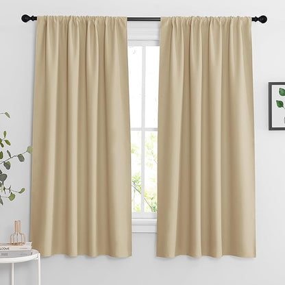 RYB HOME Curtains for Bedroom Living Room 63 inches Long, Thermal Insulated Privacy Rod Pocket Drapes for Nursery Office Home Theater, Width 42 by Length 63, Biscotti Beige, 2 Panels