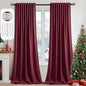 MIULEE Christmas Wine Red Back Tab Blackout Curtains 108 Inch Long 2 Panels Set for Bedroom, Rod Pocket/Pinch Pleat Extra Long Thermal Insulated Living Room Darkening Pleated Light Blocking Drapes