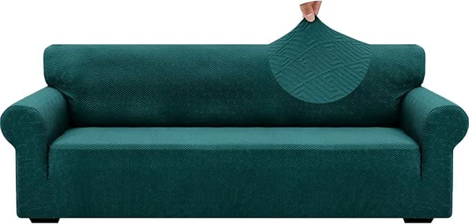ZNSAYOTX 1 Piece Jacquard Couch Covers for 3 Cushion Couch High Stretch Sofa Cover for Pets Dogs Anti Slip Extra Large Sofa Slipcovers Furniture Protector (X-Large, New Pattern Blackish Green)