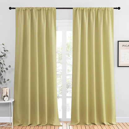 NICETOWN Blackout Curtains for Living Curtains, Paler Yellow, 2 Panels, 52 by 95, Room Darkening Window Curtain Panels, Easy-Care Solid Thermal Insulated Draperies/Drapes for Daughter Room