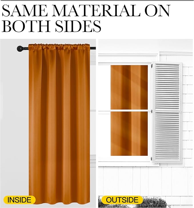 NICETOWN Room Darkening Cafe Satin Curtains for Small Windows, 42" Wide by 36" Long, 2 Panels, Orange, Rod Pocket Privacy Faux Silk Blackout Drapes for Kitchen