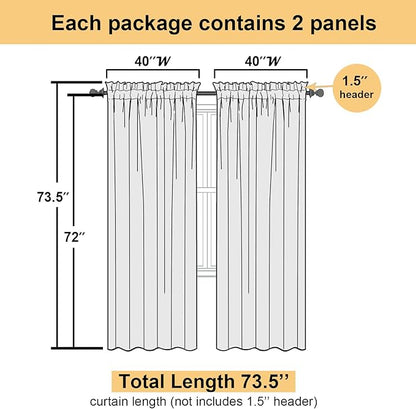 Lecloud White Sheer Curtains 72 Inches Long 2 Panels, Light Filtering Voile Drapes for Window/Door, Breathable Rod Pocket Window Treatments for Bedroom Living Room, Each 40" W x 72" L