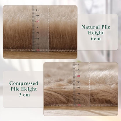 ORINOVA Beige Living Room Rugs 6x9 Area Rugs for Bedroom Nursery Kids Room Washable Faux Sheepskin Fluffy Fuzzy Fur Rug Home Décor