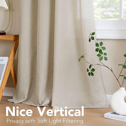 H.VERSAILTEX Living Room Linen Curtains - Semi Sheer, Nickel Grommet, Energy Saving, Light Filtering Window Treatments - 2 Panels, 52 x 96 Inch