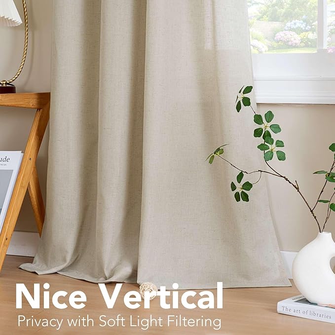H.VERSAILTEX Living Room Linen Curtains - Semi Sheer, Nickel Grommet Energy Saving Light Filtering Window Treatments Panels for Bedroom, Castle Wall, 2 Panels, 52 x 108 Inch