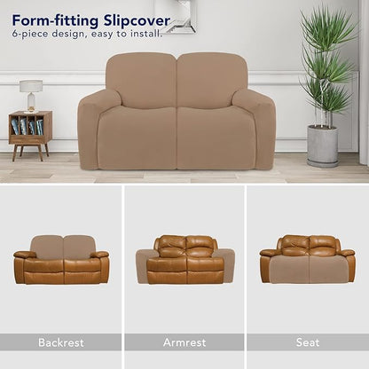 PureFit Super Stretch Loveseat Recliner Sofa Couch Cover with Pocket – 2 Seats Non Slip Soft Sofa Slipcover, Washable Reclining Furniture Protector for Kids, Pets (Recliner Loveseat, Camel)