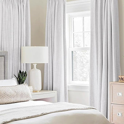 MIULEE Linen Texture Curtains for Bedroom Solid 100% Blackout Thermal Insulated Grayish White Curtains Grommet Room Darkening Curtains/Drapes Decor for Living Room 52x108 Inch (2 Panels)