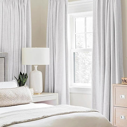 MIULEE Linen Texture Curtains for Bedroom Solid 100% Blackout Thermal Insulated Grayish White Curtains Grommet Room Darkening Curtains/Drapes Decor for Living Room 52x120 Inch (2 Panels)