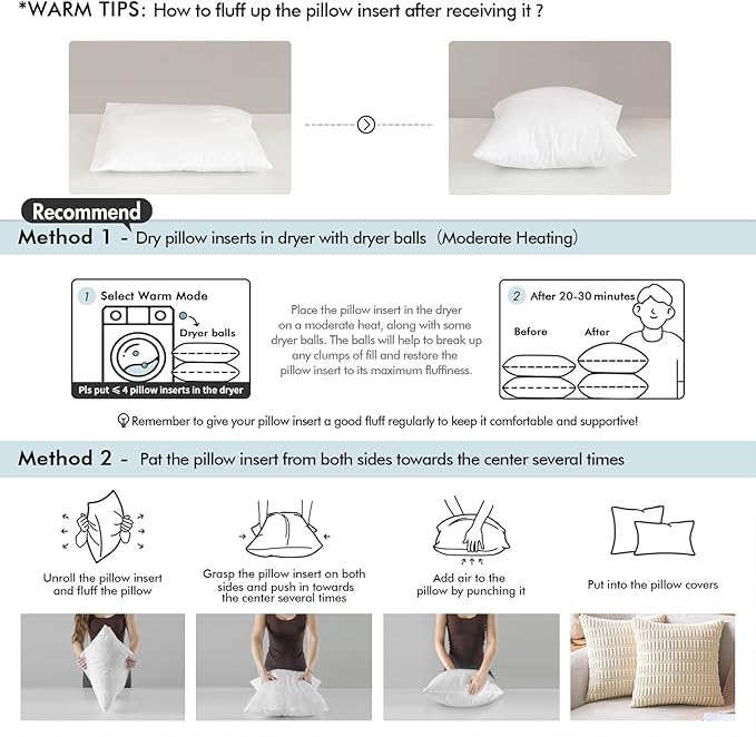 MIULEE Throw Pillows Inserts, Pack of 2 26x26 Inch 100% Virgin Fiber Filling Bed Couch Pillows