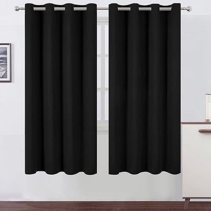 LEMOMO Black Thermal Blackout Curtains/52 x 72 Inch/Set of 2 Panels Room Darkening Curtains for Bedroom
