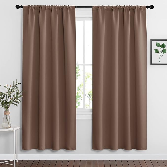 RYB HOME Blackout Curtains for Bedroom Living Room 72 inches Long, Thermal Insulated Privacy Rod Pocket Drapes for Nursery Office Home Theater, Width 42 by Length 72, Mocha, 2 Panels