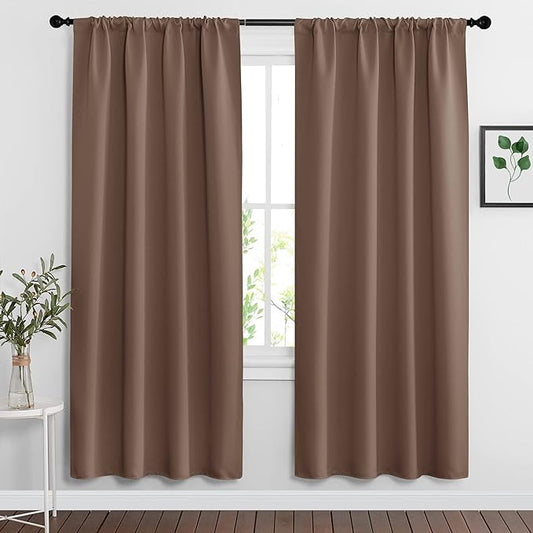 RYB HOME Blackout Curtains for Bedroom Living Room 72 inches Long, Thermal Insulated Privacy Rod Pocket Drapes for Nursery Office Home Theater, Width 42 by Length 72, Mocha, 2 Panels