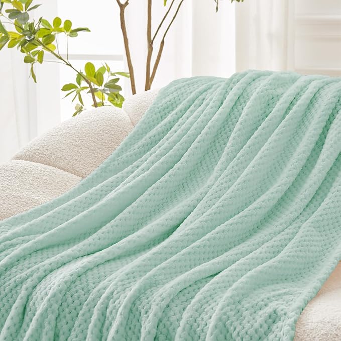 Exclusivo Mezcla Fleece Throw Blanket Extra Large, Super Soft and Warm Blankets for Couch, Sofa and Bed Waffle Textured, Cozy, Fuzzy and Lightweight (Mint Green, 50x70 Inches)