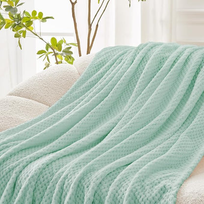Exclusivo Mezcla Fleece Throw Blanket Extra Large, Super Soft and Warm Blankets for Couch, Sofa and Bed Waffle Textured, Cozy, Fuzzy and Lightweight (Mint Green, 50x70 Inches)