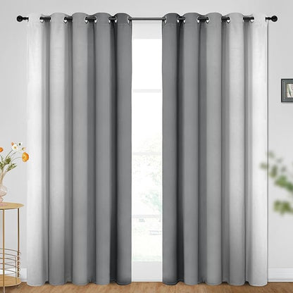 SimpleHome Ombre Room Darkening Curtains for Bedroom, Gradient Grey to Gray White Light Blocking Thermal Insulated Grommet Window Curtains/Drapes for Living Room,2 Panels, 62x84 inches Length