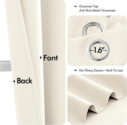 MIULEE Beige White Blackout Curtains for Bedroom Living Room 84 Inches Long 2 Panels, Thermal Insulated Room Darkening Drapes Solid Grommet Noise Reduction Light Blocking Window Treatments 40x84 Inch