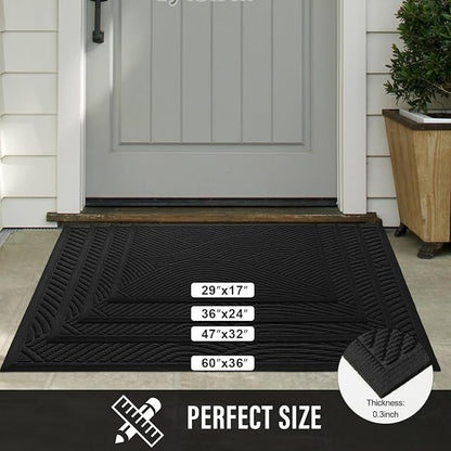 HIYARD Sturdy Front Door Mat, Absorbent Muddy Dirt Resist Welcome Door Mats Outdoor Indoor, Stain and Fade Resistant, Non-Slip Backing Entry Mat Low Profile Doormat for Entryway, 60×36, Black