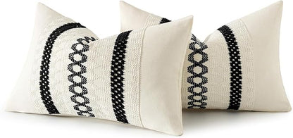MIULEE Set of 2 Black Boho Decorative Lumbar Pillow Covers 12x20 Inch Farmhouse Rustic Couch Throw Pillows Modern Cotton Cushion Covers Retro Cute Macrame Woven Spring Home Decor for Bed Sofa Chair