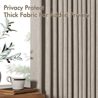 MIULEE Pinch Pleated Thick Linen Curtains 108 Inches Length 2 Panels for Living Room Bedroom, Extra Long Pinch Pleat Drapes Back Tab Light Filtering Taupe Foor to Ceiling Curtains with Hooks&Rings