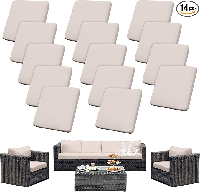 Outdoor Cushion Covers Set,14PCS Patio Furniture Couch Seat Slipcovers, Replacement for Sofa Sectional Chair(Cover，Only)