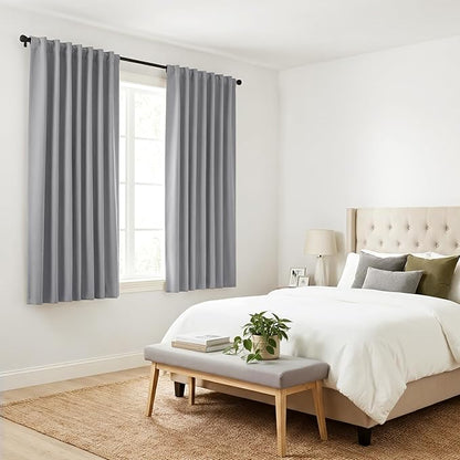 PONY DANCE Kitchen Curtains 36 inches Length - Half Curtain Tiers for Windows Decoration Rod Pocket Drapes Light Block for Kitchen/Bathroom, 42 W x 36 L, Silver Grey, Pack-2