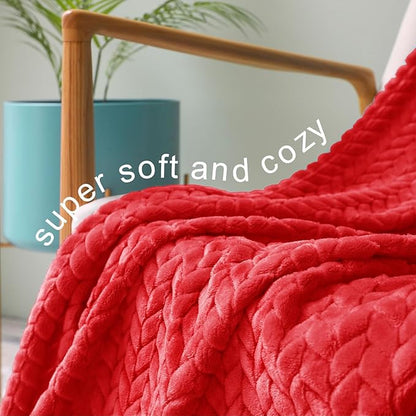 Exclusivo Mezcla Fleece King Size Blanket for Bed, 90x104 Inches Soft Cozy Jacquard Flannel Blankets, Lightweight Fuzzy Plush Warm for Women, Red