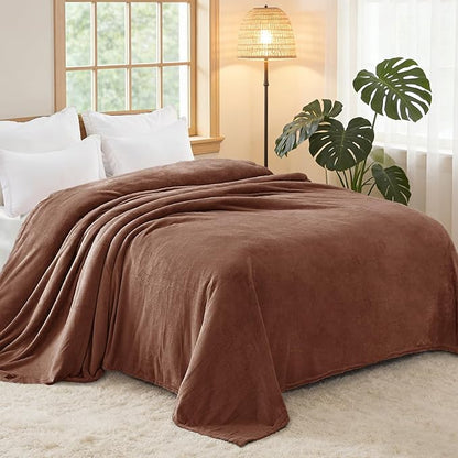 Exclusivo Mezcla Fleece Blanket King Size for Bed, Super Soft and Warm, All Season, Cozy, Plush, Lightweight, 90x104 Inches, Brown