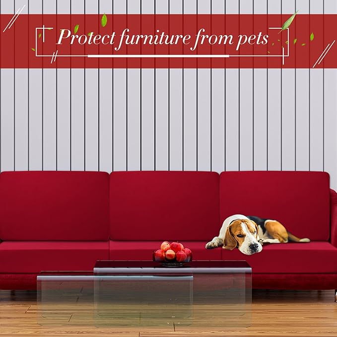 Newwiee Set of 4 Stretch Patio Cushion Covers Sofa Couch Seat Chair Slipcovers Cushion Cover Replacement Furniture Protector for Pets Washable(Burgundy,Seat Cover,Solid)