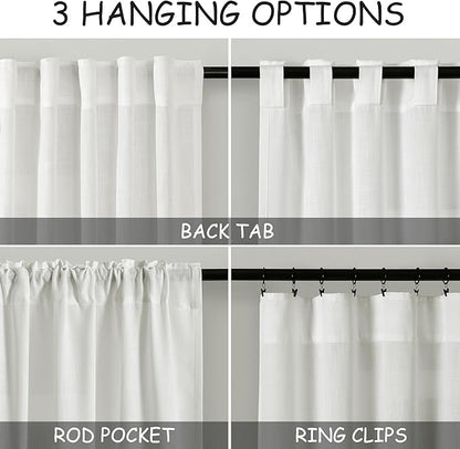 Ivory Linen Curtains 90 Inches Long for Living Room Back Tab Rod Pocket Semi Sheer Light Filtering Neutral Solid Drapes Modern Rustic Farmhouse Decor Curtains for Dining Room 2 Panels Set 40x90