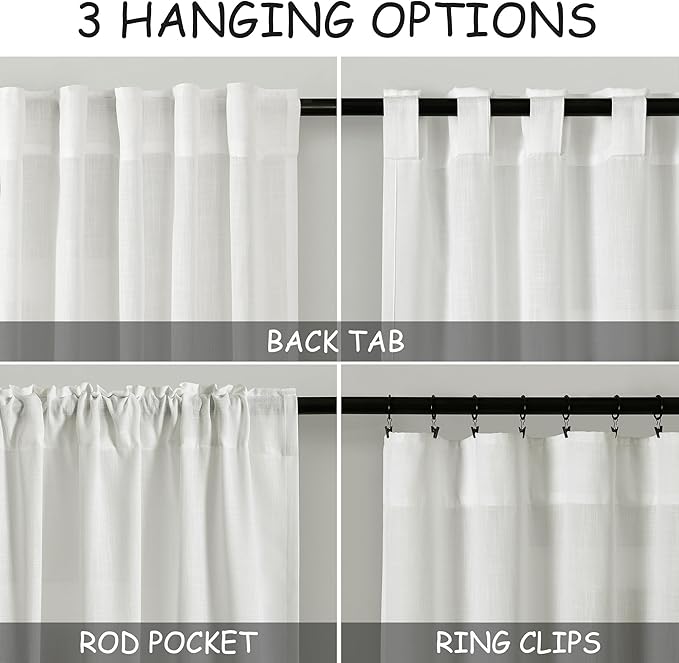 Ivory Kitchen Cafe Curtains 45 Inch Length 2 Panel Set Back Tab Rod Pocket Semi Sheer Light Filtering Short Curtain Farmhosue Small Curtains for Basement Window Bathroom Living Room 52x45 Inches Long