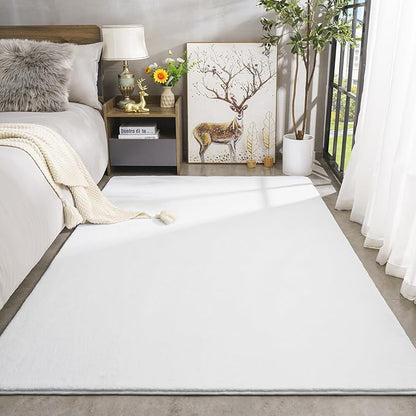 Amearea Modern Area Rugs for Bedroom Living Room, 4x6 Feet White Thickened Memory Foam Rug, Fluffy Indoor Washable Rugs Non Slip Minimalist Carpet for Kids Boys Girls Dorm Nursery Room Decor