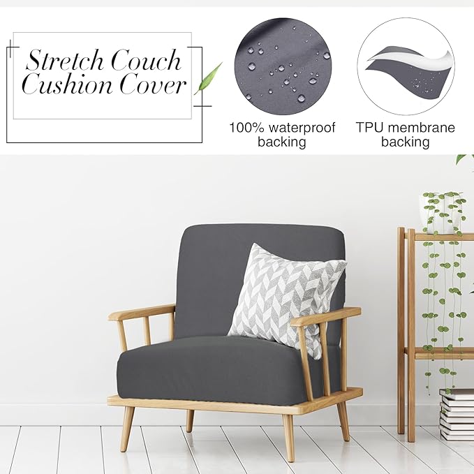 Newwiee Set of 4 Stretch Patio Cushion Covers Sofa Couch Seat Chair Slipcovers Cushion Cover Replacement Furniture Protector for Pets Washable(Dark Grey,Seat Cover,Solid)