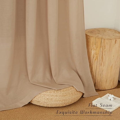 NICETOWN Camel Short Linen Curtains for Kitchen, Thick Flax Small Window Treatments Semi Sheer Privacy Assured with Light Through for Cafe/Bathroom, W42 x L48, 2 Panels