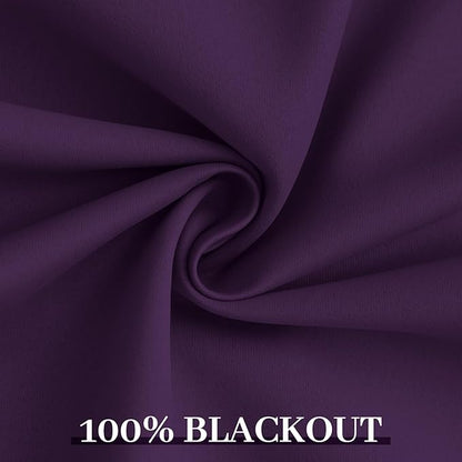 Yakamok Room Darkening 100% Blackout Curtains Grommet Window Treatments with 2 Thick Layers-Purple Thermal Insulated Drapes Set of 2 Panels for Bedroom Living Room 52 Inches by 72 Inches Length
