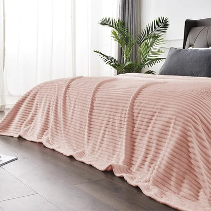 BEDELITE Fleece Throw Blanket for Couch – 3D Ribbed Jacquard Soft and Warm Decorative Fuzzy Blanket – Cozy, Fluffy, Plush Lightweight Light Pink Throw Blankets for Bed, Sofa, 50x60 inches
