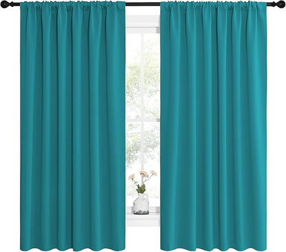 NICETOWN Peacock Blue Blackout Curtains Panels for Window, Thermal Insulated Rod Pocket Blackout Drapes/Draperies for Living Room (2 Panels, W62 x L63 inches)