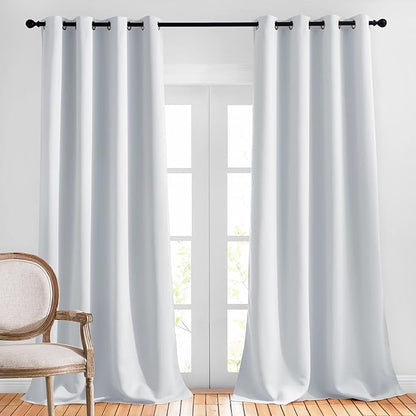 NICETOWN Blackout Living Room Curtains Greyish White - Home Fashion Ring Top Thermal Insulated Darkening Curtains for Bedroom/Living Room (2 Panels, W52 x L90, Greyish White)