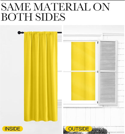 NICETOWN Bright Yellow Blackout Curtains 63 inches Long for Living Room, Darkening Window Curtain Panels, Easy-Care Solid Thermal Insulated Draperies/Drapes for Daughter Room