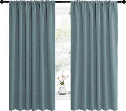 NICETOWN Greyish Blue Blackout Curtains Panels for Window, Thermal Insulated Rod Pocket Blackout Drapes/Draperies for Living Room (2 Panels, W62 x L63 inches)