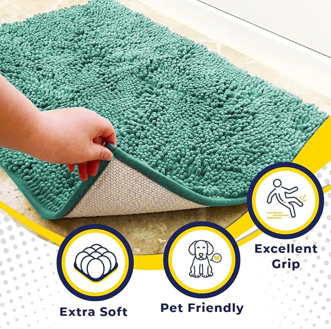 Muddy Mat® | Super Absorbent Door Mat Indoor, Microfiber Quick Dry Chenille Entryway Rug, Non-Slip Front Door Mat, Indoor Mats for Entryway, Machine Washable Pet Rug, Seafoam Green 30"x19"