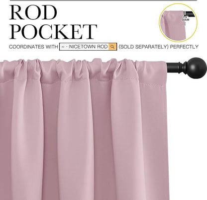 NICETOWN 2 Panels Blackout Curtains, Rod Pocket Window Curtains Room Darkning Drapes for Bedroom/Living Room, Thermal Insulated Solid Draperies for Home Office/Study, 62 by 72-Inch, Rouge Pink