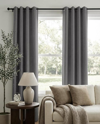 100% Blackout Shield Linen Blackout Curtains for Bedroom, Dark Gray Grommet Curtains for Living Room, Thermal Insulated Room Darkening Drapes for Nursery, Boho Home Decor, 50" W x 72" L, 2 Panels