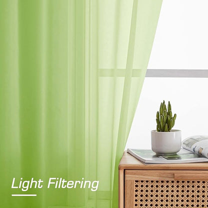 OWENIE Short Lime Sheer Curtains 30 Inch Length 2 Panels Set, Kitchen Curtains Tiers Light Filtering Rod Pocket Cafe Curtain for Basement Bathroom Small Half Window, 42" W x 30" L, Lime