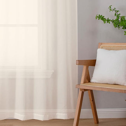 Chyhomenyc Cream Sheer Valances for Windows - Light Filtering Small Kitchen Curtains, Rod Pocket Short Top Window Treatment Decor for Living Room Bathroom Basement, 42Wx16L inches, 2 Panels