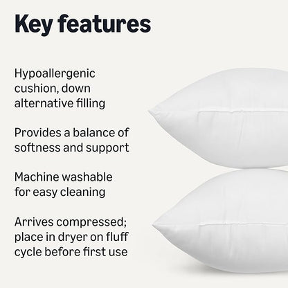 Amazon Basics Square Hypoallergenic Pillow Insert, Sofa Bed Couch Decorative Stuffer, 18", 4 Pack