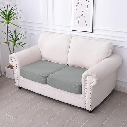 hyha Waterproof Couch Cushion Covers for Pets, Non Slip Sofa Seat Cover for Dogs Washable, Soft Thick Stretch Jacquard Fabric, Sofa Slipcovers with Elastic Bottom (2 Pieces, Light Grey)