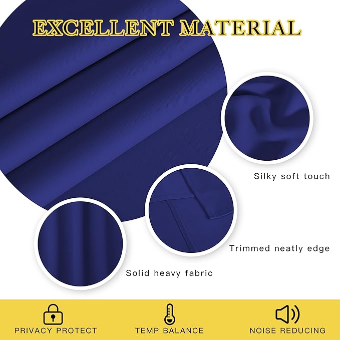 NICETOWN Blackout 72 inch Curtains for Kids Room, Grommet Room Darkening Thermal Insulated Solid Window Treatments Sound Reducing for Bedroom, 2 Panels, W37 x L72, Navy Blue